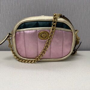Coach Pink Colorblock Quilted Soft Leather Camera Crossbody Bag